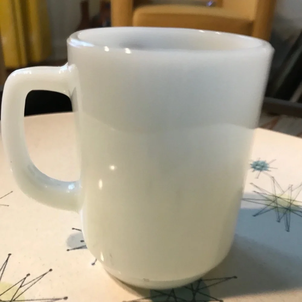 Vintage Anchor Hocking Milkglass Mug Grandad red white black